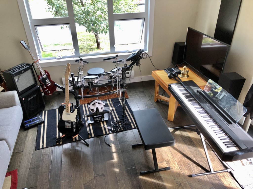 photo of musical instruments in a living room